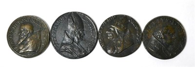 Lot 18 - Nicholaus IIII, bronze, obv., portrait r., wearing tiara and cope, rev., view of Rome, FELIX...