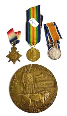 Lot 31 - A First World War Trio and Memorial Plaque, to 8448 PTE.F (FRED) BURNELL, 2/W.YORK:R., of 1914...