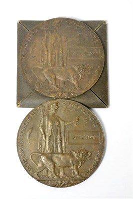 Lot 33 - Two First World War Memorial Plaques:- one awarded to 227160 Private ALBERT LEWIS, Labour...