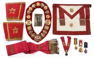 Lot 55 - The Royal Antedeluvian Order of Buffaloes - a Set of KOM Regalia, comprising a sash, full chain...