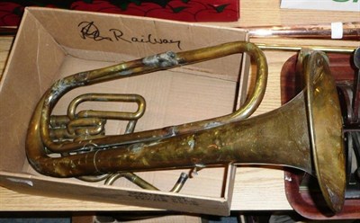 Lot 774 - A Brass Horn; A Copper Coaching Horn; and A Brass Example (3)