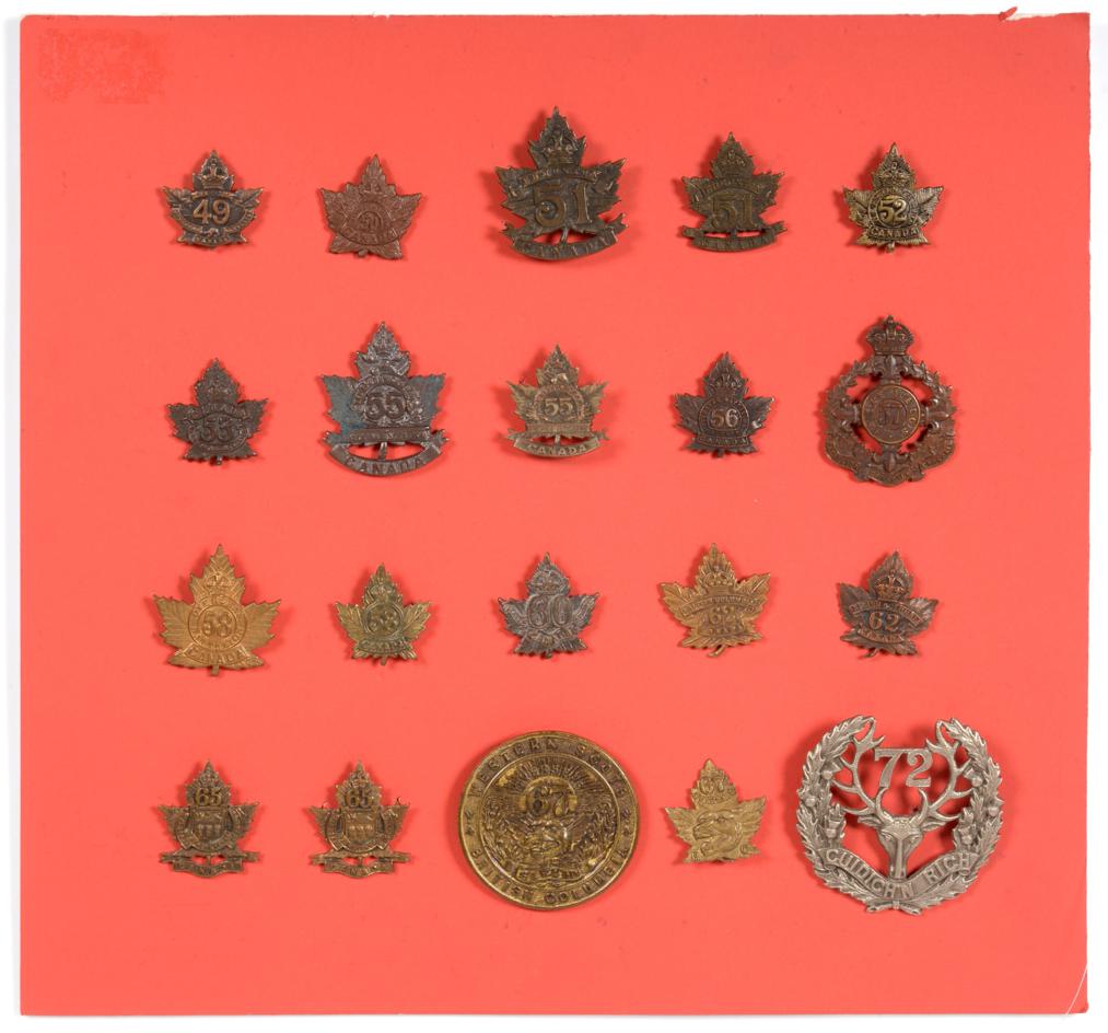 Lot 59 - A Collection of Twenty First World War Canadian Cap and Collar Badges, in bronze, brass and...