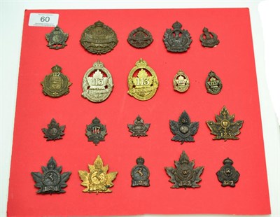 Lot 60 - A Collection of Twenty First World War Canadian Cap and Collar Badges, in bronze, brass and...