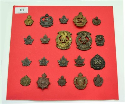 Lot 61 - A Collection of Twenty First World War Canadian Cap and Collar Badges, in bronze and brass,...