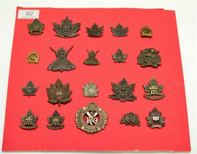 Lot 62 - A Collection of Twenty One First World War Canadian Cap and Collar Badges, in bronze, bi-metal...