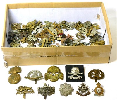 Lot 73 - A Collection of Approximately Ninety British Regimental Cap Badges, in brass, bi-metal and...