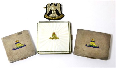 Lot 80 - A Second World War Royal Artillery Silver and Enamel Cigarette Case, of rectangular form, with...