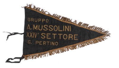 Lot 91 - A Second World War Italian Car Pennant, in black rayon embroidered in gilt and silver bullion...