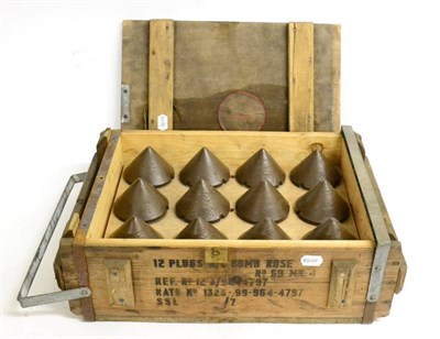 Lot 117 - Twelve No.59 MK4 Bomb Nose Cones  each one marked SSL 10/73, in original fitted wood crate, the...