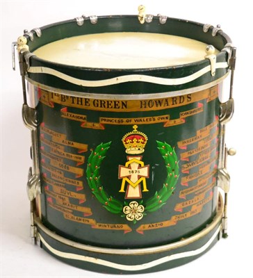 Lot 120 - A Premier Side Drum to 1st Battalion The Green Howards, with wood frame and shell painted with...