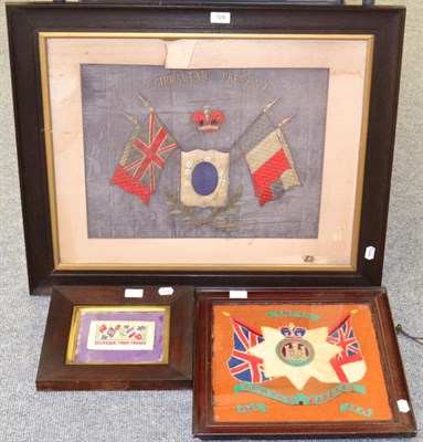 Lot 124 - A First World War Soldiers Woolwork Picture, worked in long stitch  and chain stitch with the badge