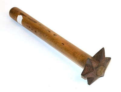 Lot 126 - A First World War Trench Club, with iron star shape socket head and cylindrical beech haft, 33.5cm