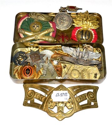 Lot 129 - A Collection of Twenty Foreign Badges, including French,, Polish and Russian, in a brass tin