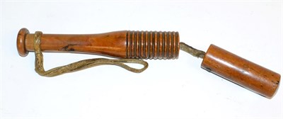 Lot 152 - A Victorian Lady's Type Bludgeon in Fruitwood, with ring turned decoration, leather adjoining strap