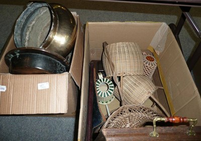 Lot 787 - Three Boxes of Prints; Basket Ware; Metalwares etc