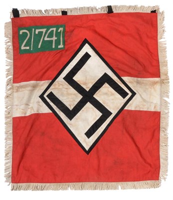 Lot 192 - A German Third Reich Hitler Youth Area Banner, each side of the white banded red cotton field...