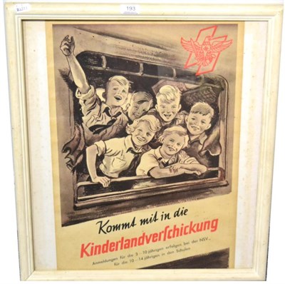 Lot 193 - A German Third Reich Kinderlandverschickung Poster, printed with laughing children hanging out of a