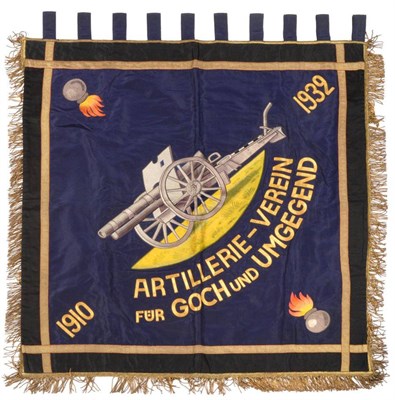 Lot 195 - A German Artillery Double Sided Commemorative Banner, one side of blue taffeta richly...