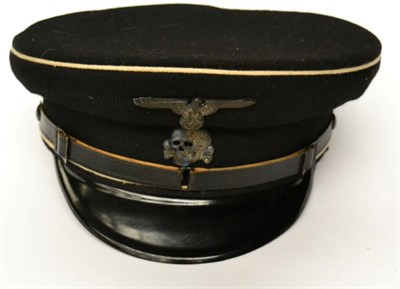 Lot 196 - A German Third Reich Allgemeine SS EM/NCO's Visor Cap, in black wool whipcord, with cream...