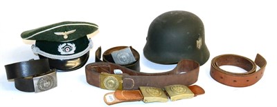 Lot 200 - A German Third Reich Army EM's Belt, with steel buckle; another, with white metal buckle; an...