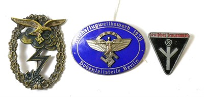 Lot 203 - A German Third Reich NSFK (Nationalist Socialist Flying Corps) Blue Enamel Badge, for the 1938...