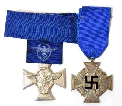 Lot 205 - A German Third Reich Police Long Service Cross, with original ribbon and breast ribbon bar; a...