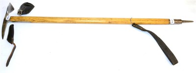 Lot 210 - A Second World War Austrian Ice Axe by Stubai, the steel head stamped with maker's mark and...