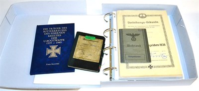 Lot 214 - A Box Ring Binder Album of German Third Reich U-Bootwaffe Ephemera, including a Wehrpass, award...