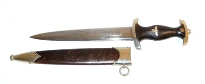 Lot 221 - A German Third Reich SA Rohm Dagger, one side of the 22cm double edge steel blade etched Alles...