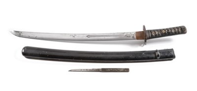 Lot 227 - A Shinto Japanese Wakizashi, the 46.5cm steel blade with irregular hamon, two narrow fullers...