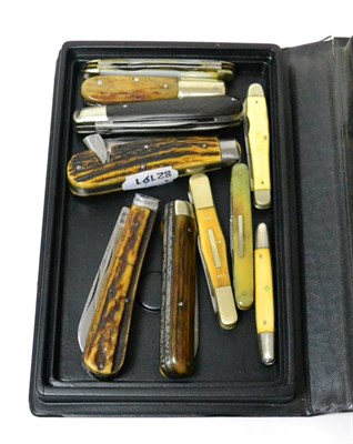 Lot 239 - A Collection of Nine Various Folding Pocket Knives by Sheffield Makers, with antler, horn and...