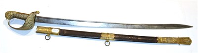 Lot 241 - A 19th Century Continental Naval Sword, the 70cm single edge pipe back steel blade etched with...