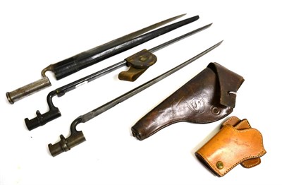 Lot 257 - A US M1873 Socket Bayonet, with blued finish, with blued steel scabbard and leather frog; two Other