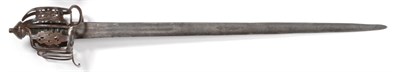 Lot 259 - A Scottish Basket Hilt Broadsword, the 77cm double edge steel blade shortened, one side...