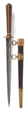 Lot 281 - A Georgian Naval Dirk, the 17.5cm blued steel blade of diamond section, engraved and gilt with...