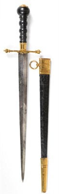 Lot 282 - A Georgian Naval Dirk, the 22.5cm steel blade of diamond section, with gilt brass stepped...