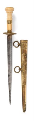 Lot 283 - A Georgian Naval Dirk, the 15cm steel blade of diamond section bearing traces of bluing,...