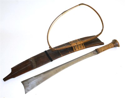 Lot 305 - A 19th Century Naga of Assam Dao, with 45cm single edge square ended steel blade, rattan bound wood