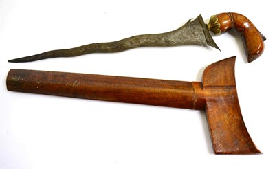 Lot 309 - A 19th Century Malayan Kris, with 33cm seven lok pamor steel blade, gilt metal mandak of chased...