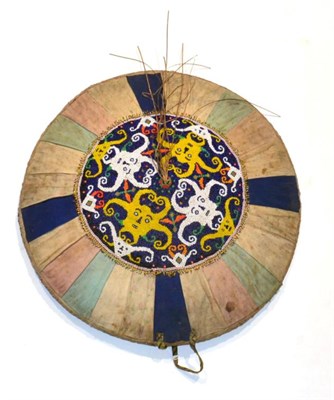 Lot 315 - A Kelabit Highlands, Borneo Woven Palm Leaf Hat, the top central circular panel worked with...