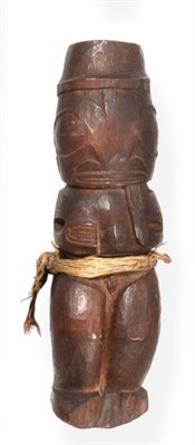 Lot 317 - A 19th Century Polynesian Carved Wood ";Tiki"; (Guardian) Figure, standing on bent limbs, one...