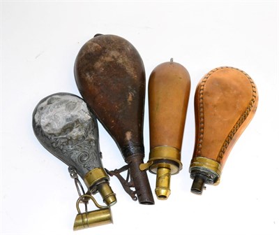 Lot 332 - A 19th Century Copper Powder Flask, of bag shape, with external steel spring and brass charger;...