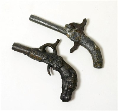 Lot 336 - Two 19th Century Toy Cap Pistols, one of two sections of cast iron the grip modelled as a...