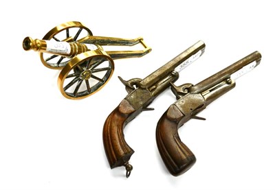 Lot 355 - A Pair of 19th Century Continental Pinfire Side-by-Side Double Barrel Overcoat Pistols, each...