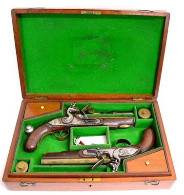 Lot 357 - A Pair of Early 19th Century Belgian Flintlock Officer's Pistols, each with 17.5cm octagonal...