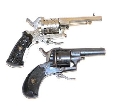 Lot 364 - A 19th Century Belgian 7mm Pinfire Six Shot Revolver, with blued finish, with 6cm barrel, the...