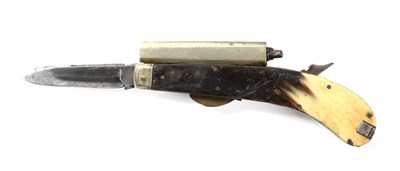 Lot 365 - A 19th Century Unwin and Rodgers Percussion Knife Pistol, the 8.5cm cupro-nickel barrel with...