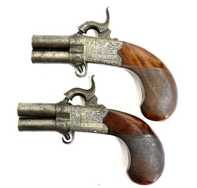 Lot 374 - A Good Brace of Early 19th Century Over and Under Turn-Over Double Barrel Percussion Pocket Pistols