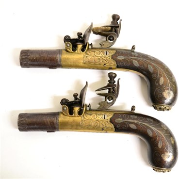 Lot 375 - A Good Pair of Early 19th Century Flintlock Boxlock Pocket Pistols, each with 4cm turn-off...