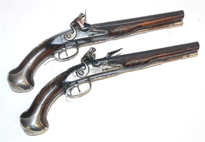 Lot 377 - A Pair of 18th Century French Flintlock Side-by-Side Double Barrel Holster Pistols by Marcher?,...